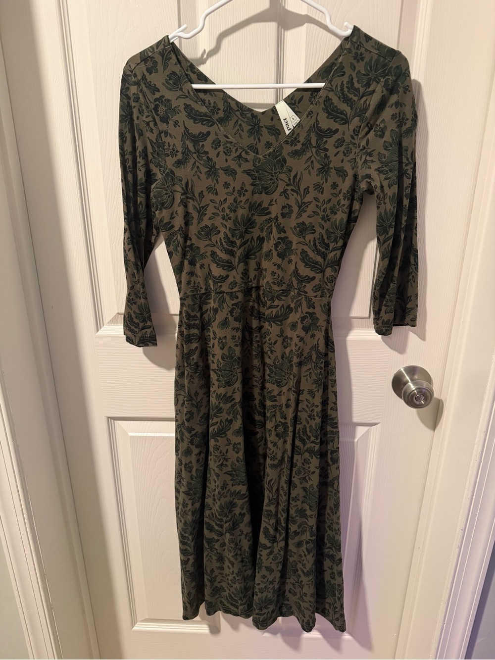 Pact Olive Green Floral Midi Dress - Women's Classic Fit